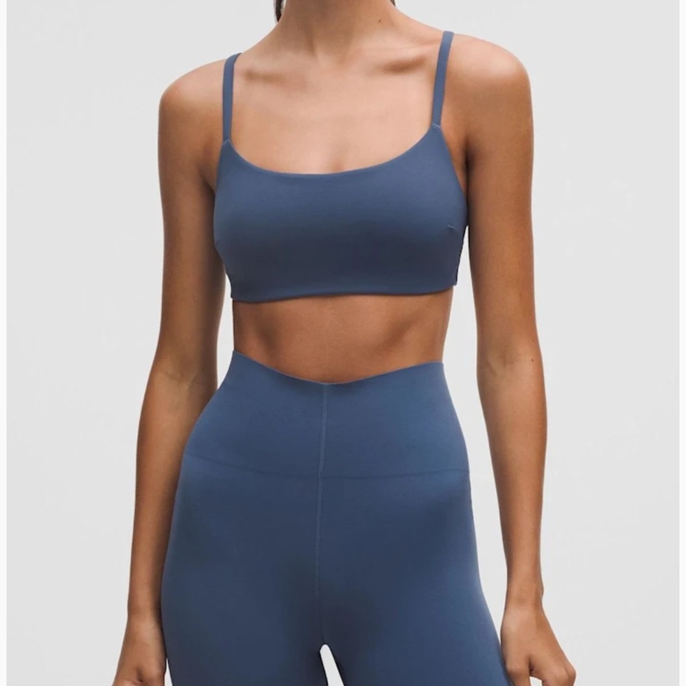 Wunder Train Strappy Racer Bra Light Support C/D Cup. Blue Twill. Size 6